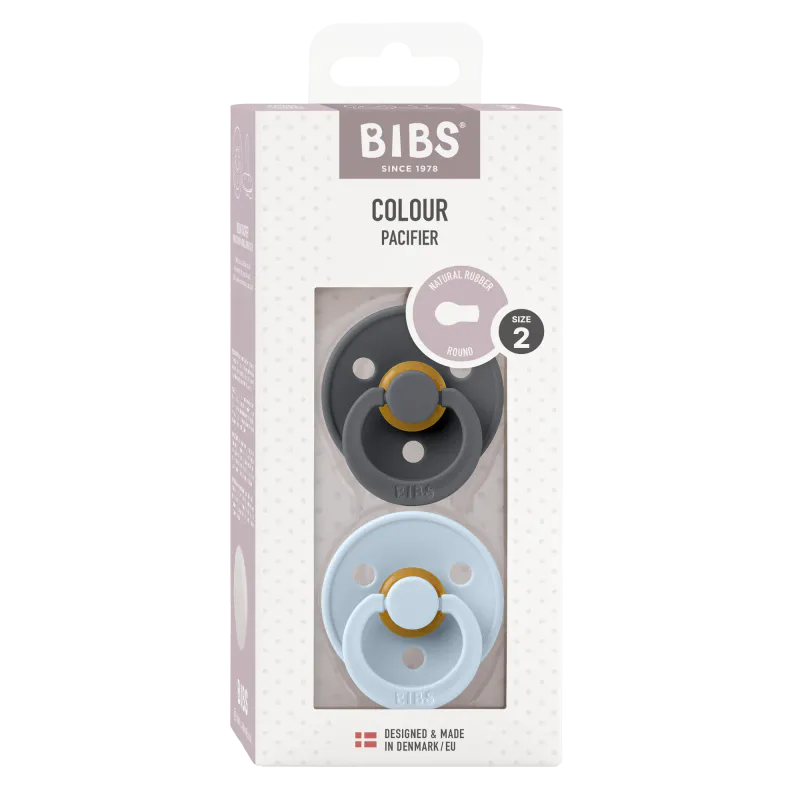 BIBS Colour 2-pk Naturgummi - Iron/Baby Blue